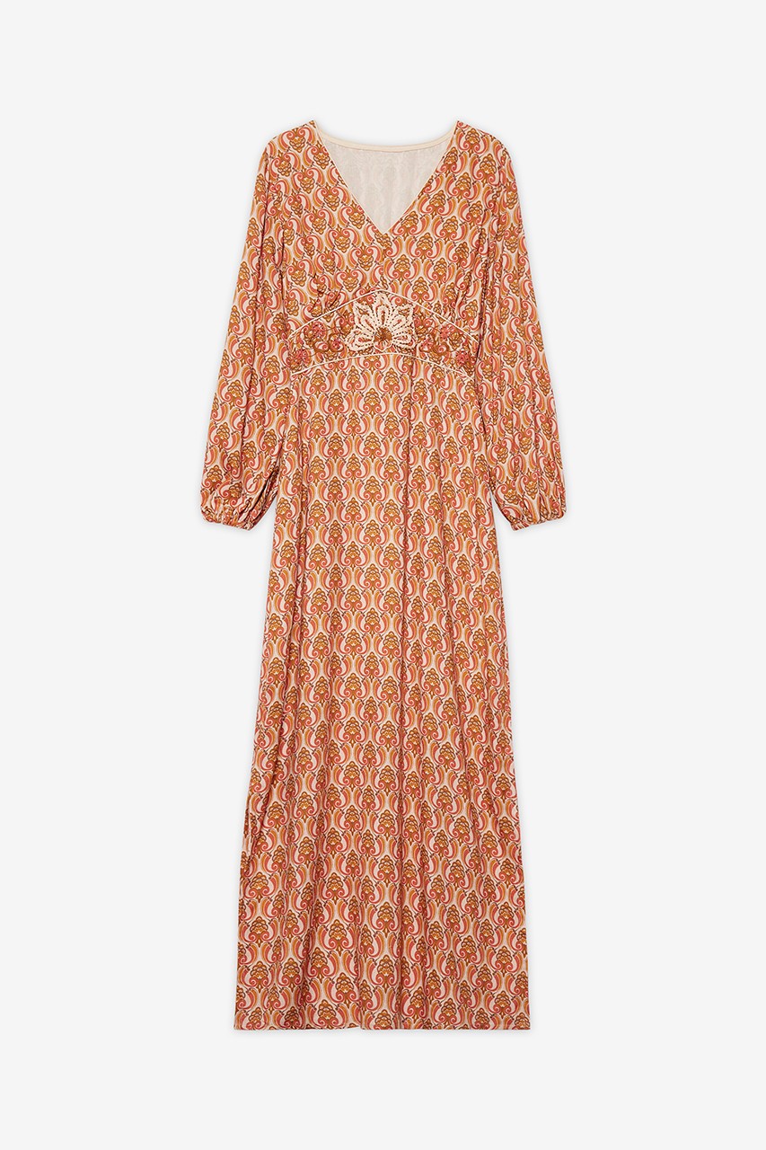 LONG EMBROIDERED PRINT DRESS 6