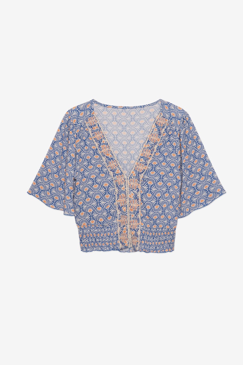 PRINTED CROSS OVER BLOUSE