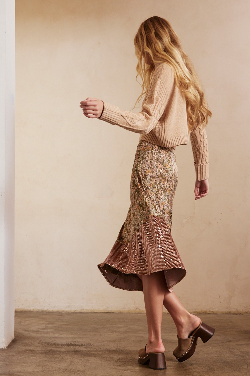 MIDI PRINTED SEQUIN SKIRT 1