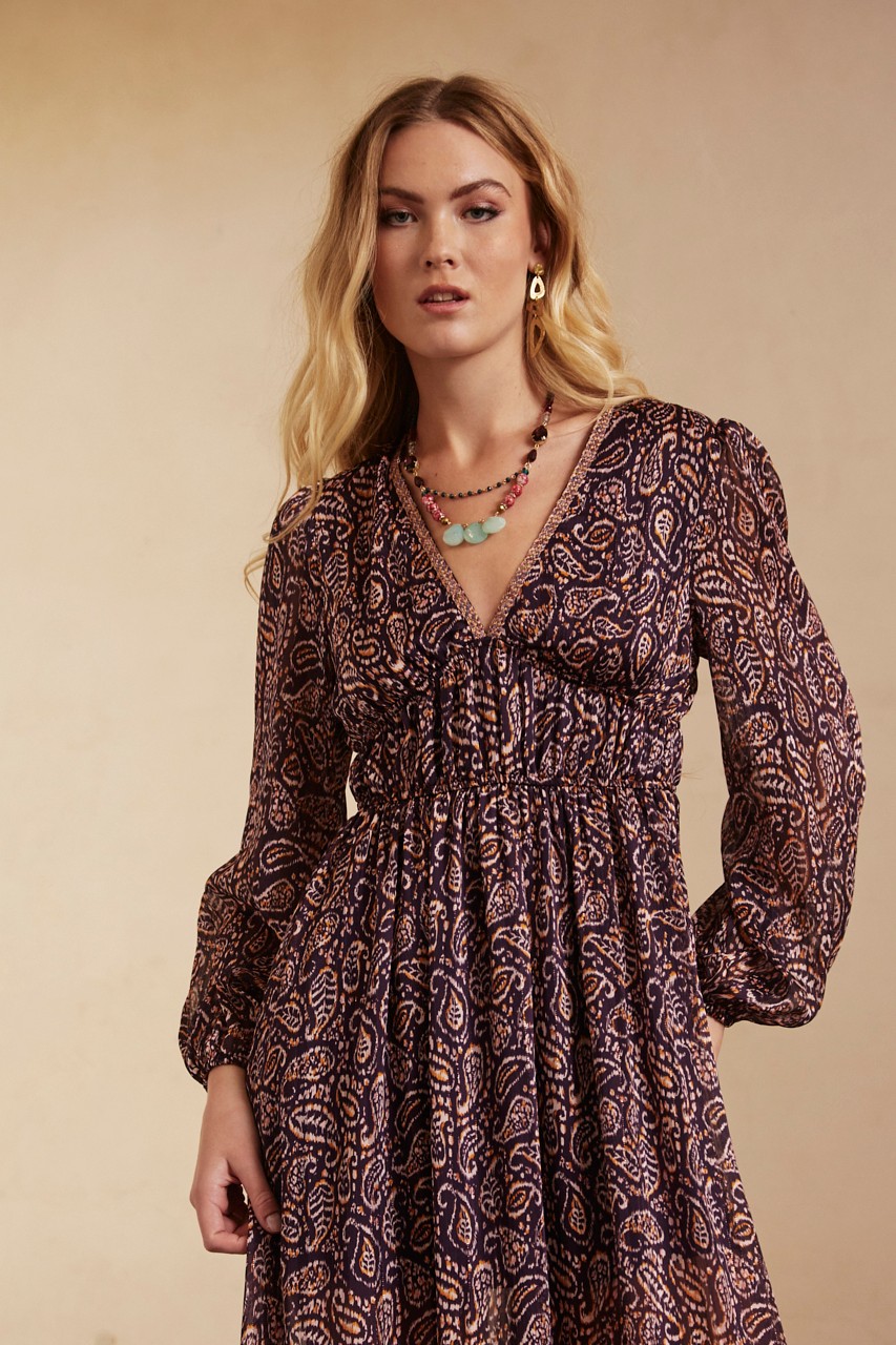 LONG PAISLEY PRINT DRESS