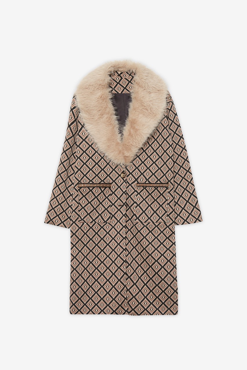 JACQUARD COAT WITH FUR COLLAR 3