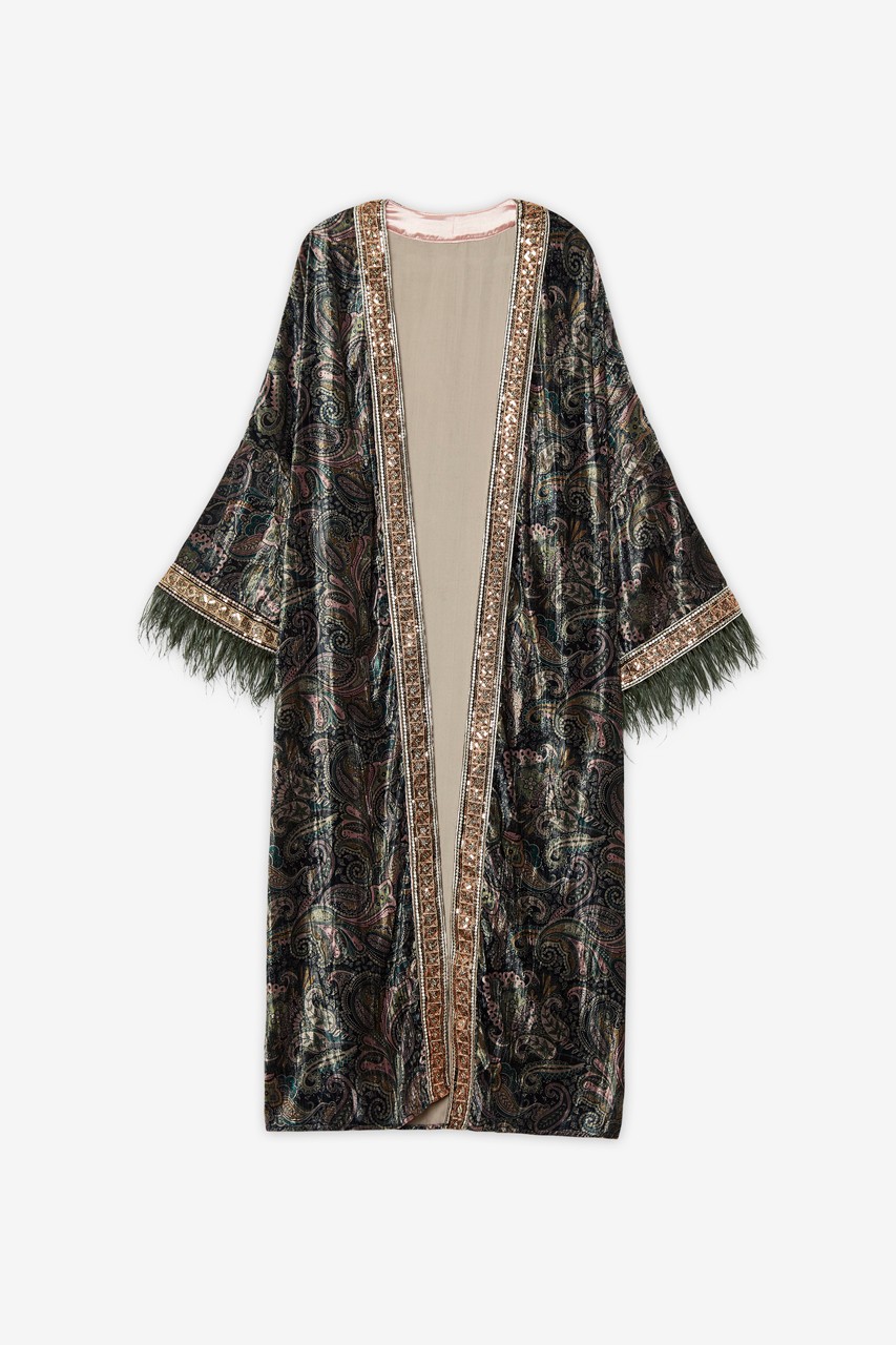 LONG PAISLEY VELVET KIMONO 3