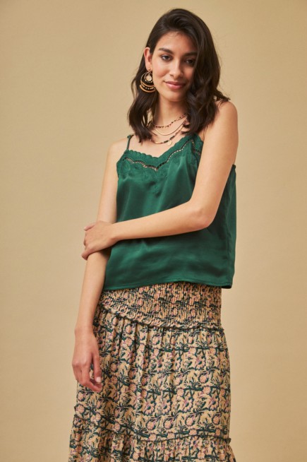 EMBROIDERED SATIN CUTWORK TOP