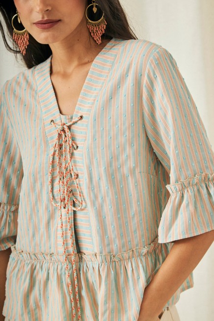 STRIPED DOTTED MESH BLOUSE