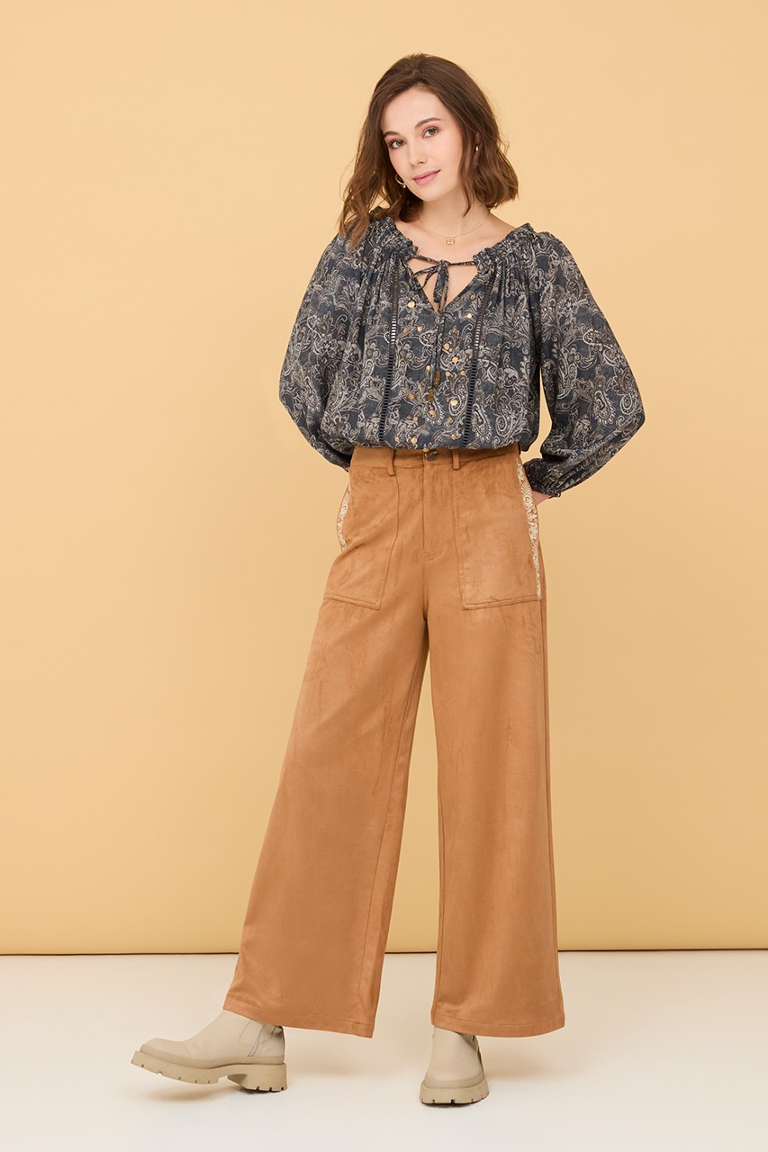 EMBROIDERED SUEDE TROUSERS 1