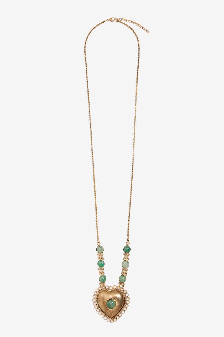 LONG NECKLACE WITH METAL PIECE AND NATURAL STONE