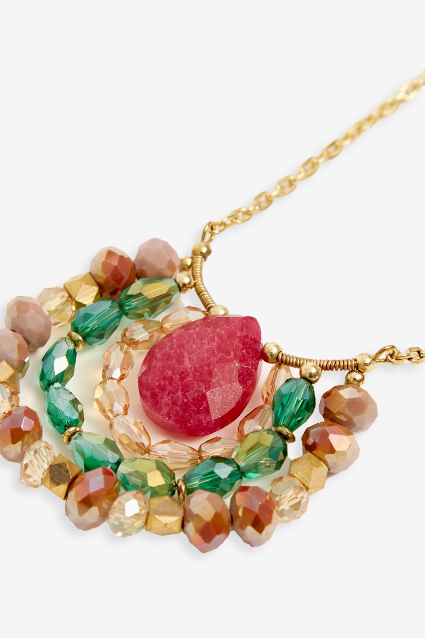 LONG NECKLACE WITH CENTRAL FLOWER IN STONES