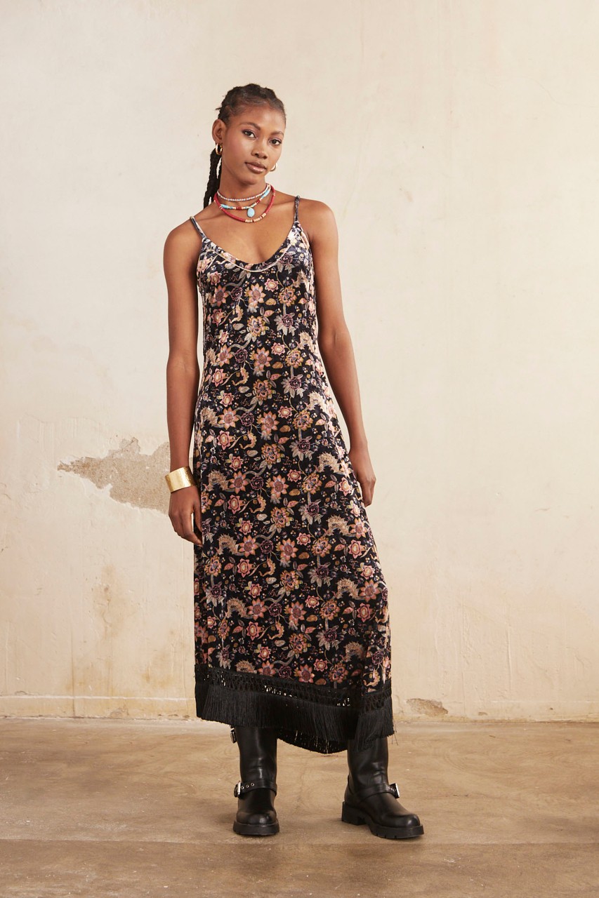 LONG FLORAL PRINT VELVET DRESS 2