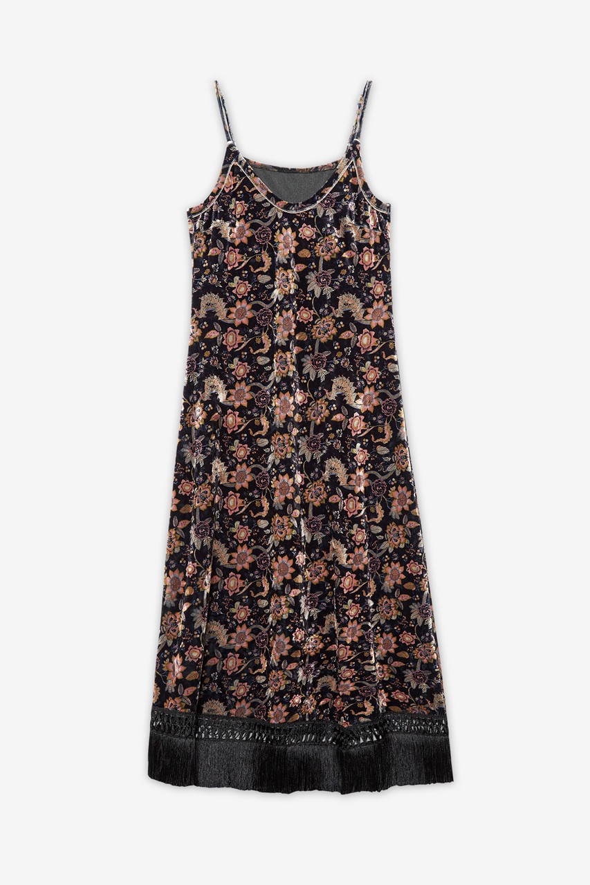 LONG FLORAL PRINT VELVET DRESS 5