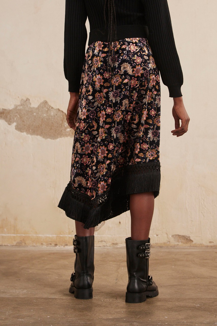 MIDI FLORAL PRINT VELVET SKIRT 2