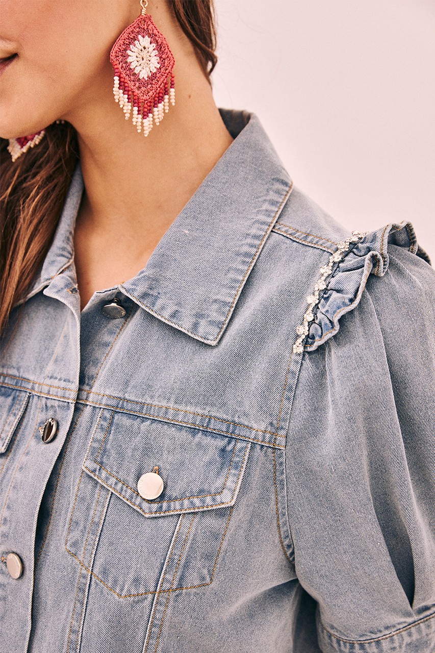 DENIM JACKET RUFFLES 