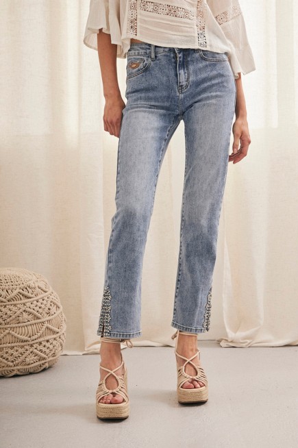 RHINESTONE HEM JEANS