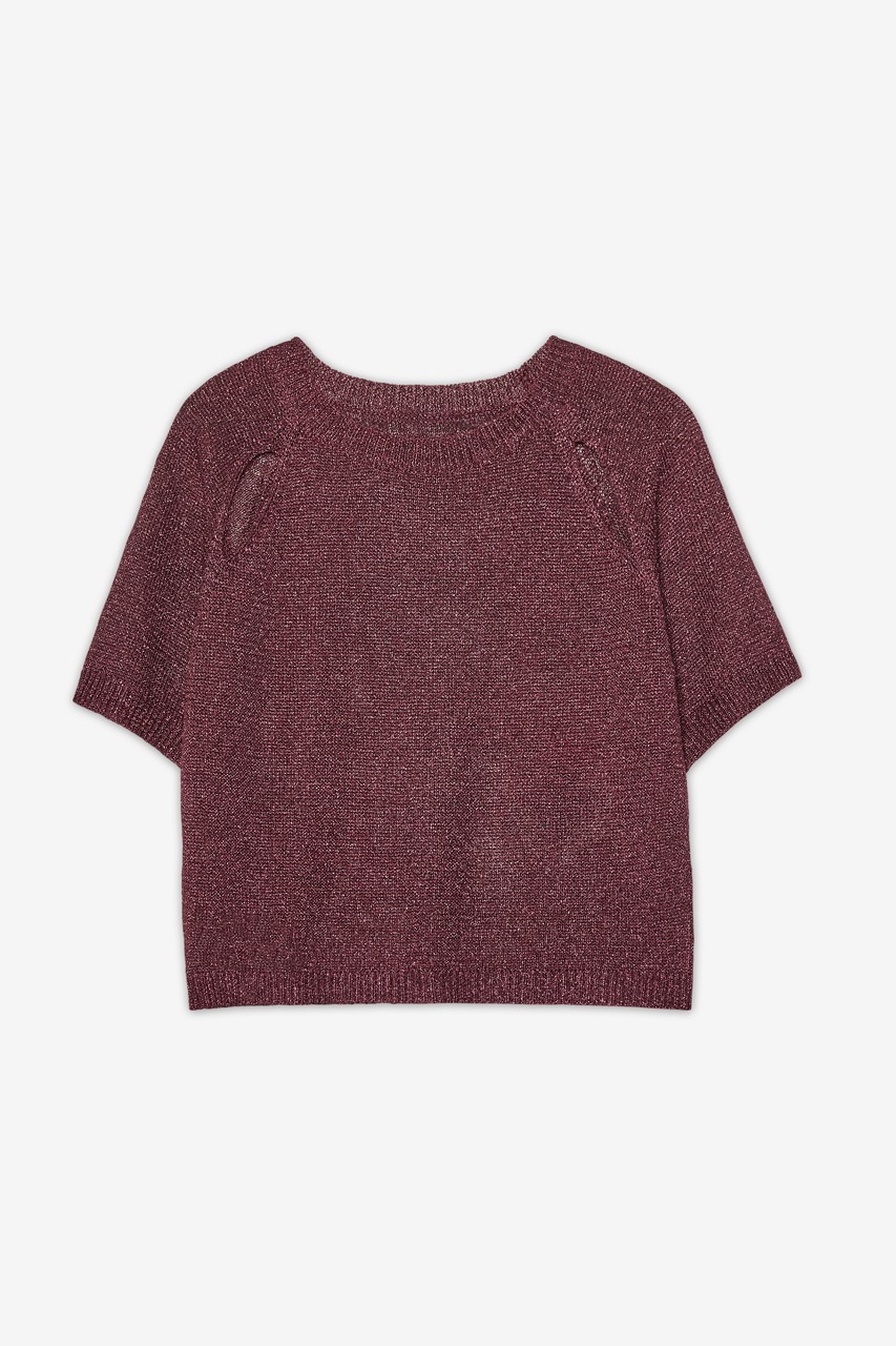 SHORT SLEEVE LUREX KNIT SWEATER WITH CUT OUT 3