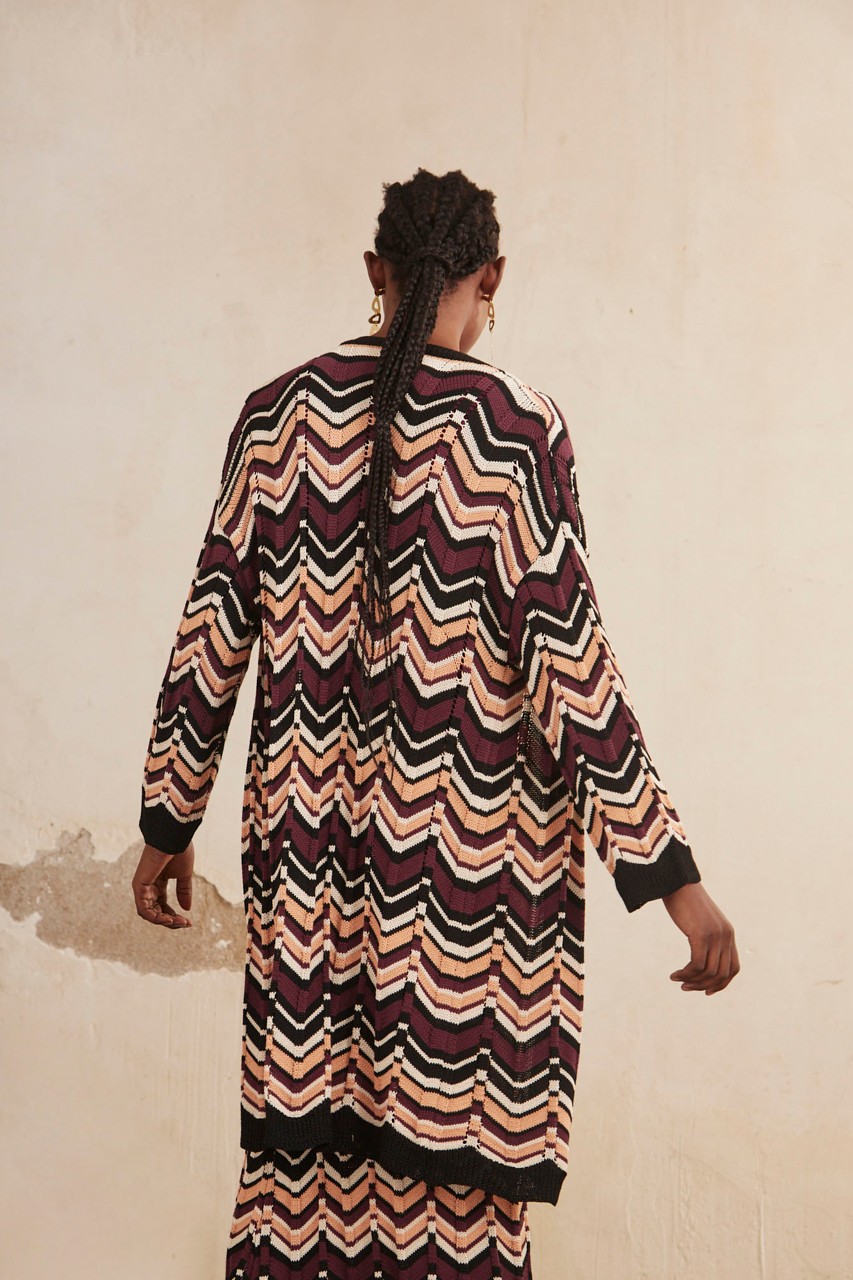 LONG KNIT KIMONO WITH GEOMETRIC DESIGN