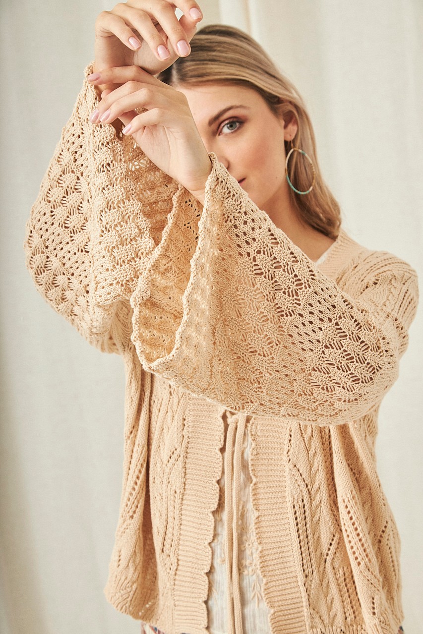 WOVEN BELL SLEEVE BOLERO CARDIGAN