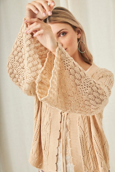 WOVEN BELL SLEEVE BOLERO CARDIGAN