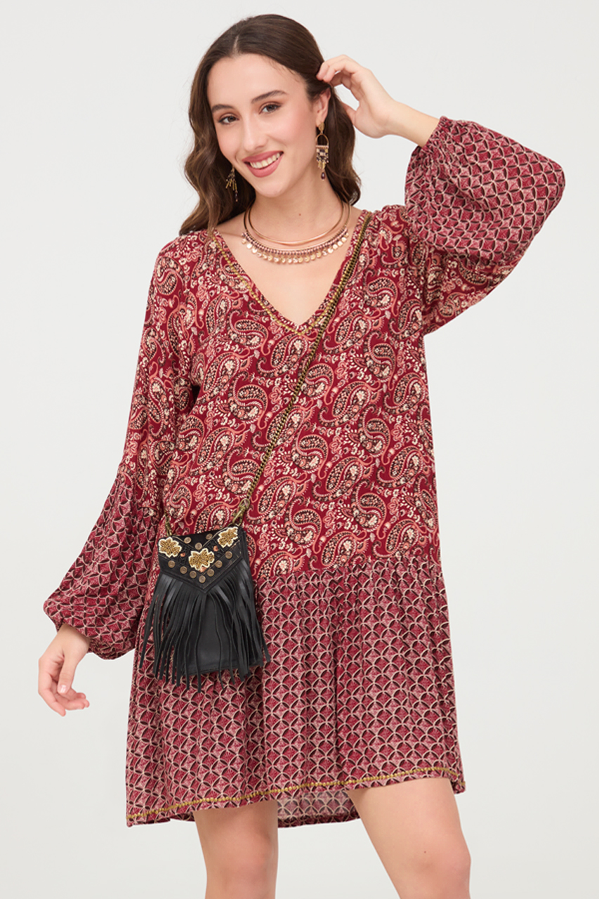 SHORT PRINTED PAISLEY AND SEQUIN DRESS