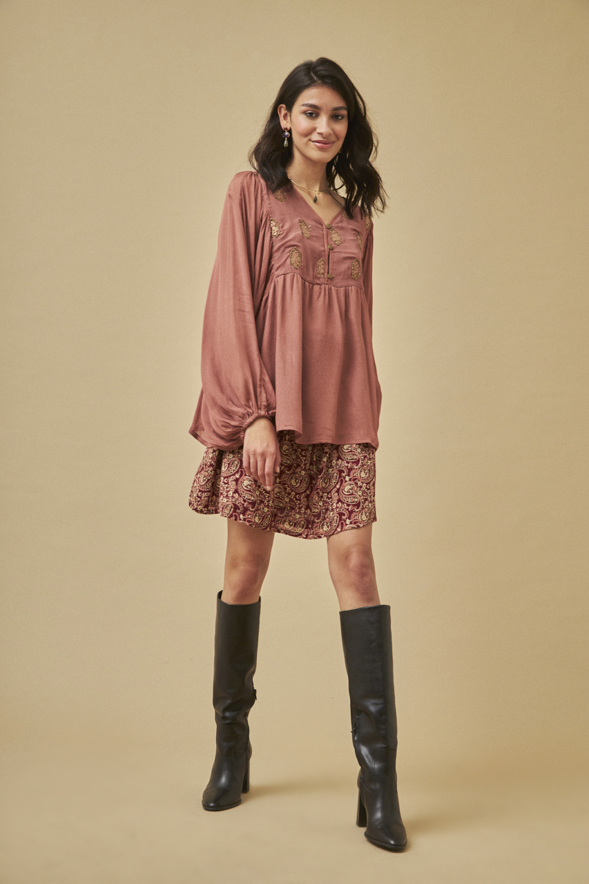 EMBROIDERED YOKE BLOUSE